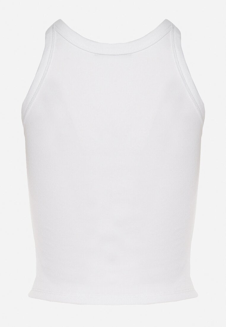 Biały Bawełniany Top z Prążkowanego Materiału Tilzedi