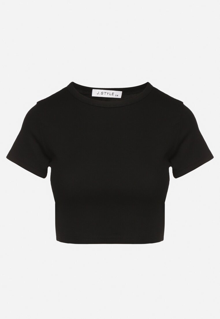 Czarny Bawełniany Prążkowany T-shirt Nelzedi