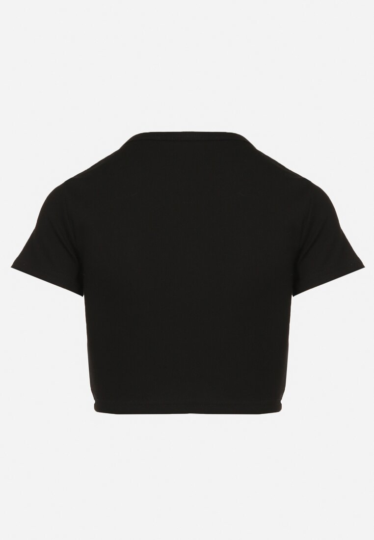 Czarny Bawełniany Prążkowany T-shirt Nelzedi