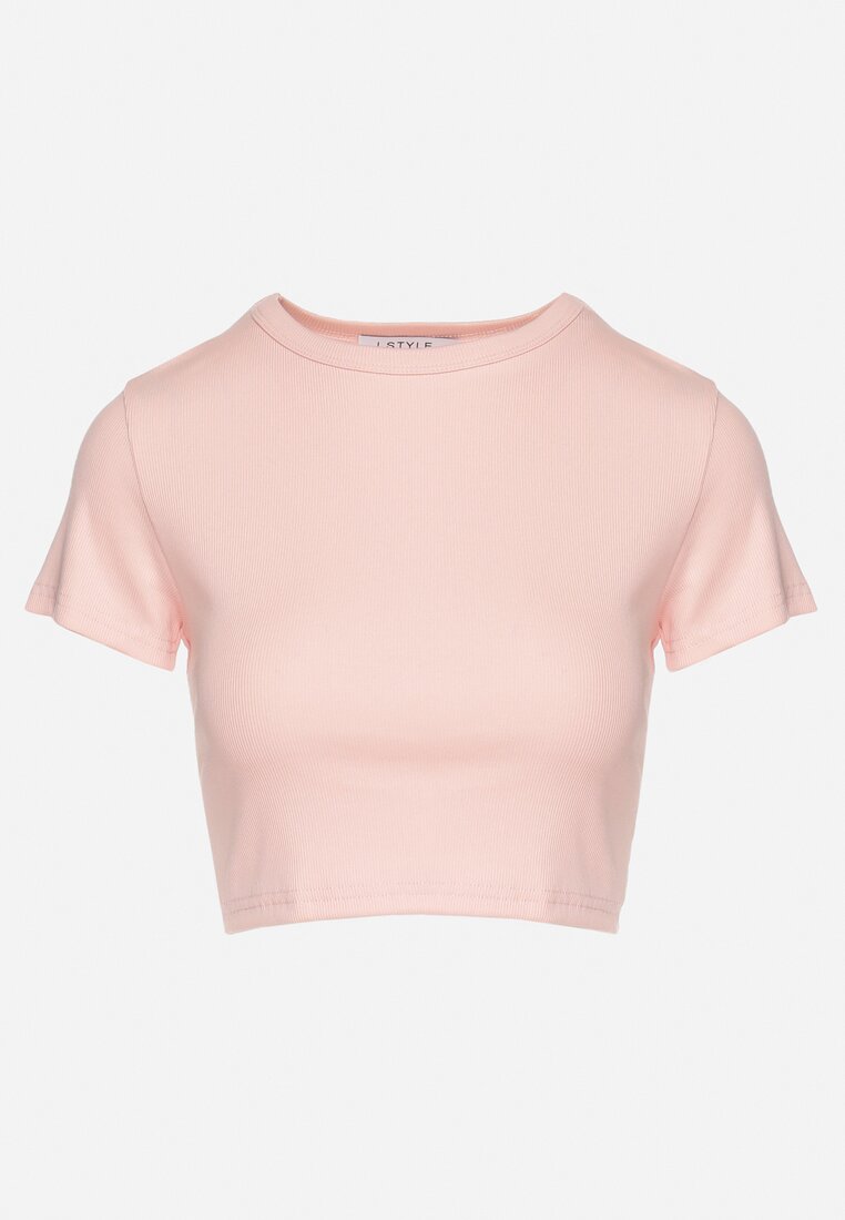 Różowy Bawełniany Prążkowany T-shirt Nelzedi