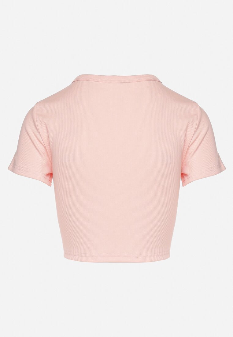 Różowy Bawełniany Prążkowany T-shirt Nelzedi
