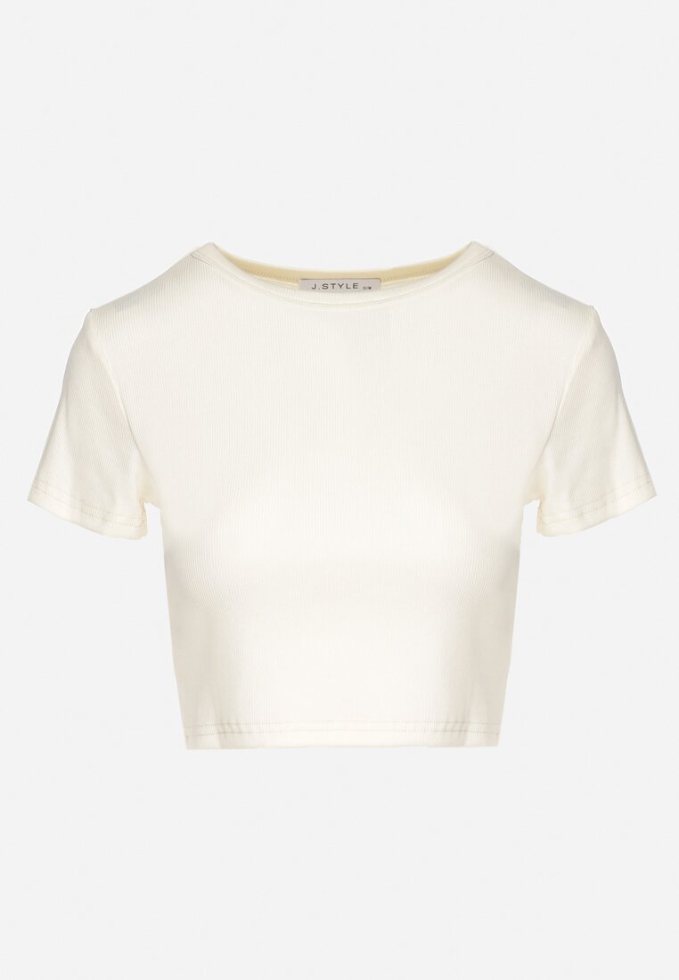 Beżowy Bawełniany Prążkowany T-shirt Nelzedi