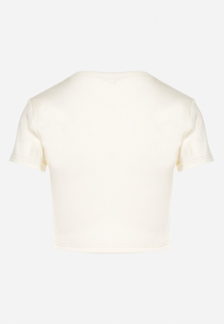 Beżowy Bawełniany Prążkowany T-shirt Nelzedi