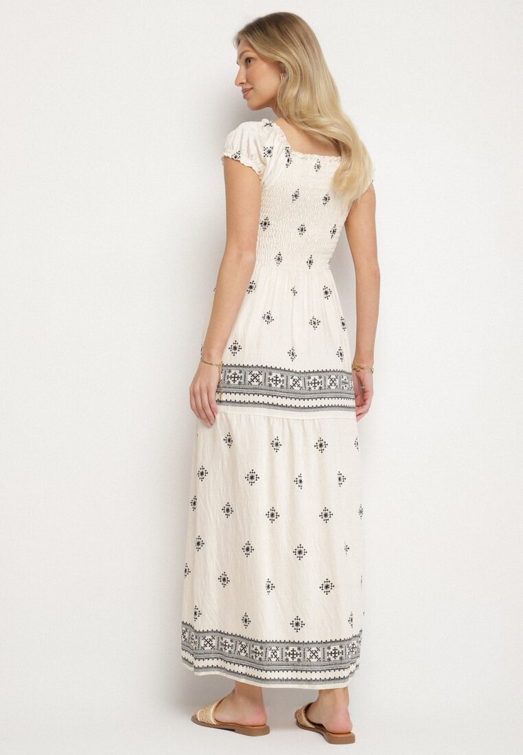 Jasnobeżowa Sukienka z Wiskozy ze Wzorem Boho Ellirose