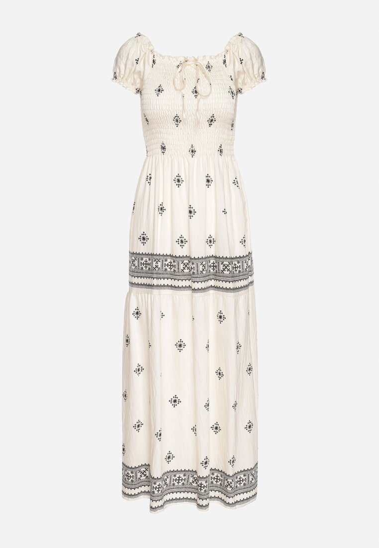 Jasnobeżowa Sukienka z Wiskozy ze Wzorem Boho Ellirose