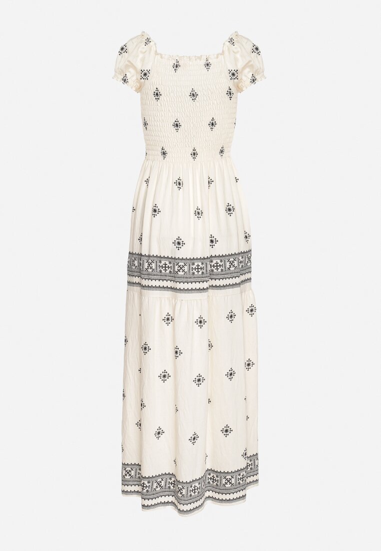 Jasnobeżowa Sukienka z Wiskozy ze Wzorem Boho Ellirose