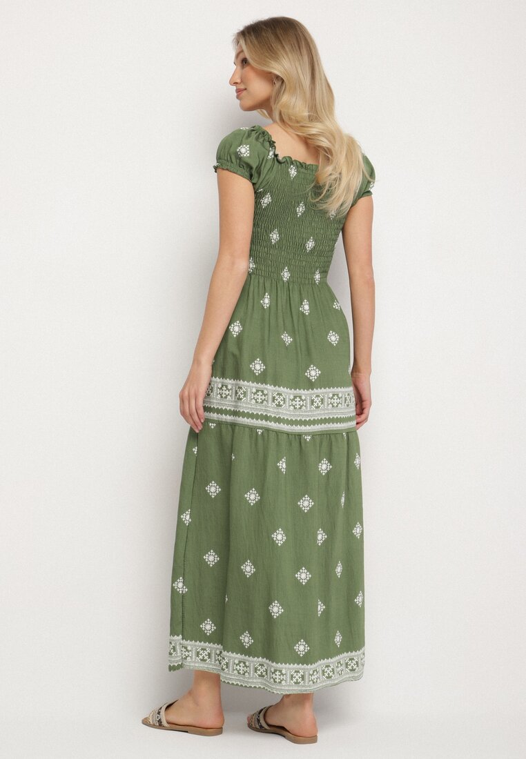 Zielona Sukienka z Wiskozy ze Wzorem Boho Ellirose