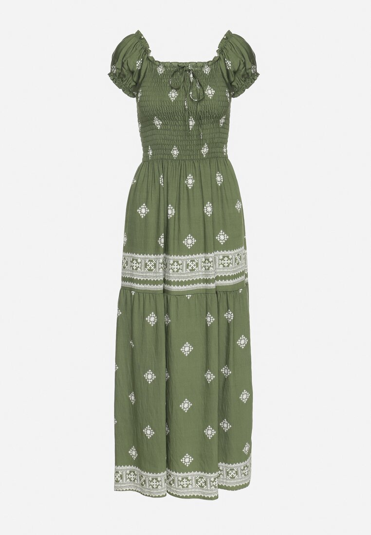 Zielona Sukienka z Wiskozy ze Wzorem Boho Ellirose