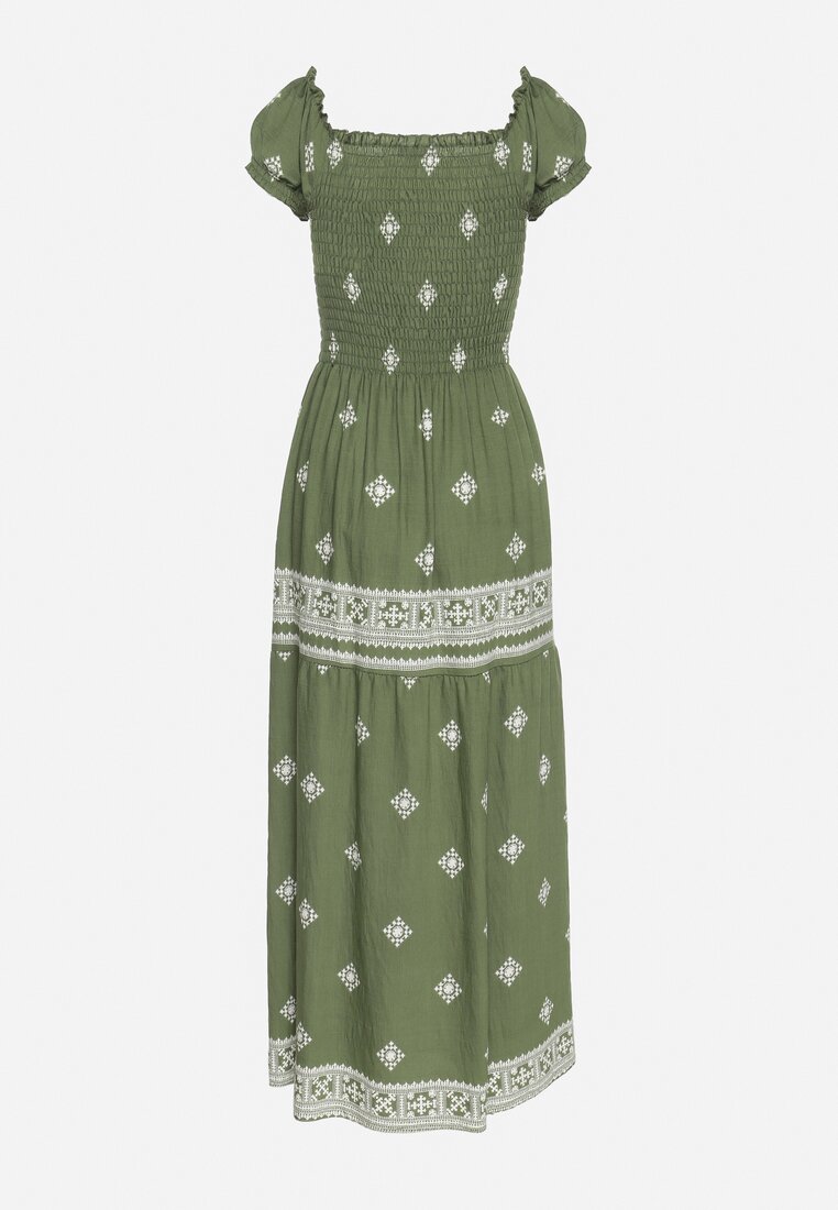 Zielona Sukienka z Wiskozy ze Wzorem Boho Ellirose