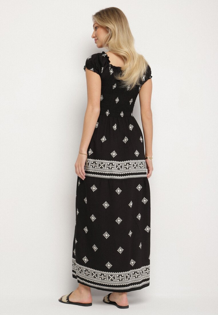 Czarna Sukienka z Wiskozy ze Wzorem Boho Ellirose