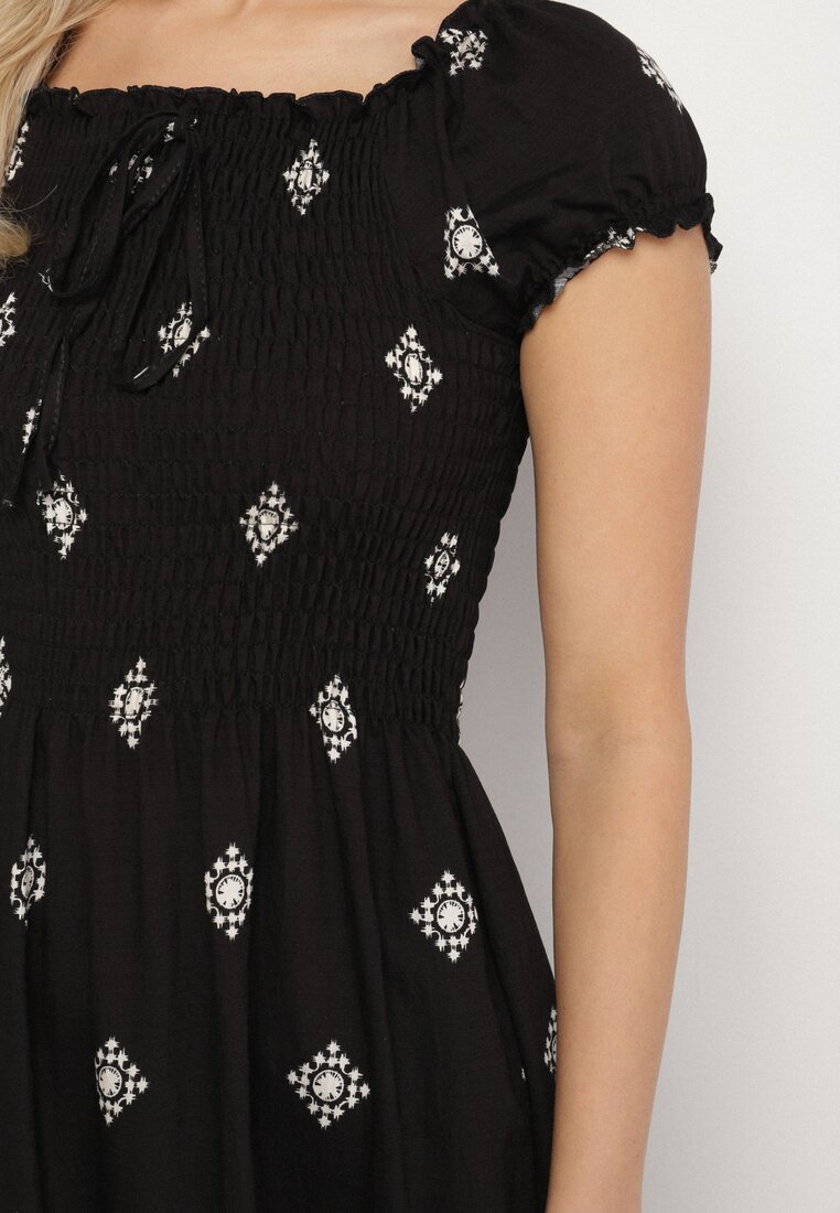 Czarna Sukienka z Wiskozy ze Wzorem Boho Ellirose