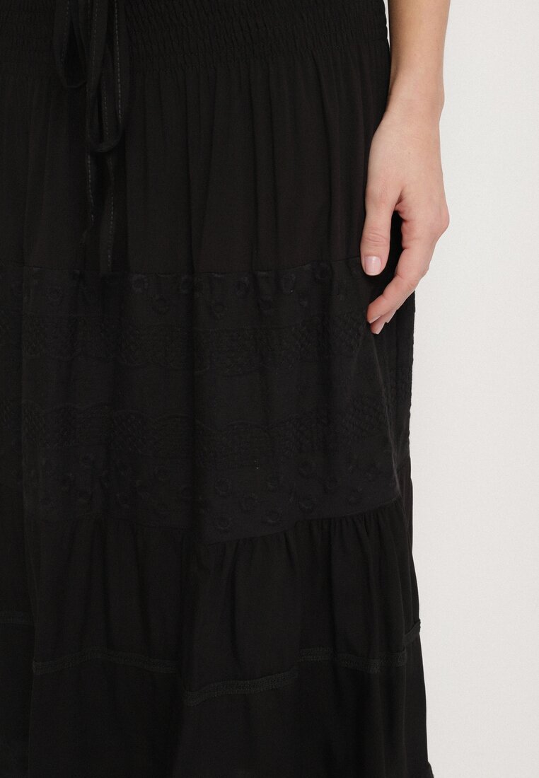Czarna Spódnica z Bawełny z Wysokim Stanem w Stylu Boho Ellitrae