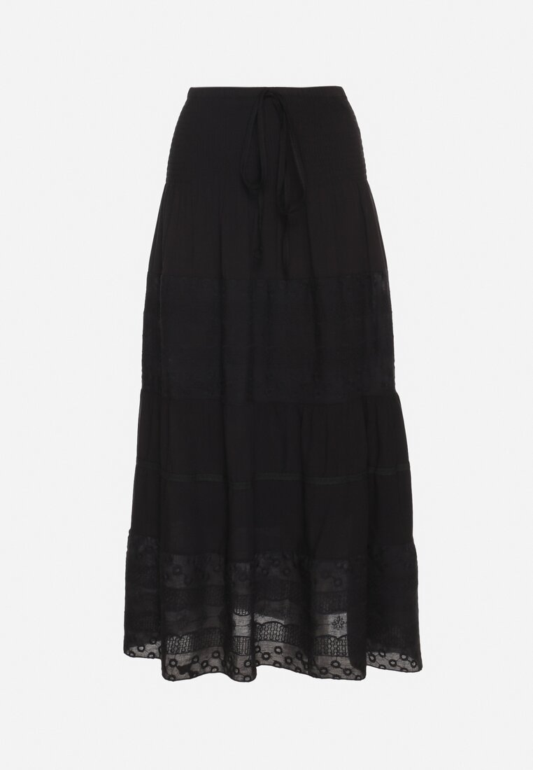 Czarna Spódnica z Bawełny z Wysokim Stanem w Stylu Boho Ellitrae