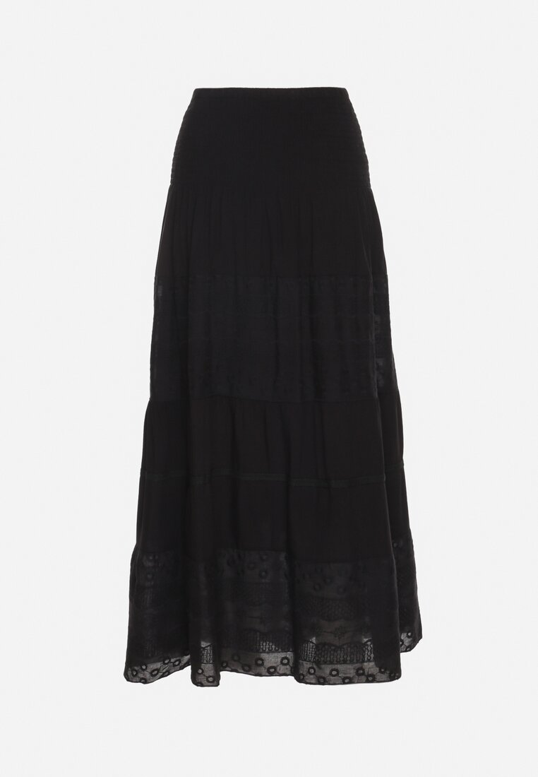 Czarna Spódnica z Bawełny z Wysokim Stanem w Stylu Boho Ellitrae