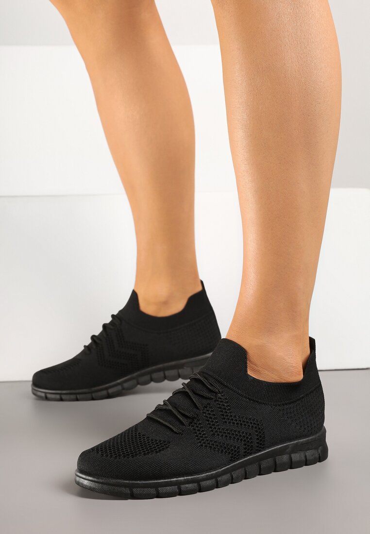 Czarne Buty Sportowe Sneakersy z Siateczkową Cholewką Turiselle