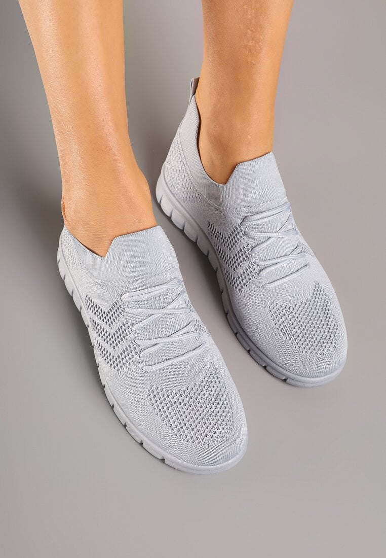 Szare Buty Sportowe Sneakersy z Siateczkową Cholewką Turiselle
