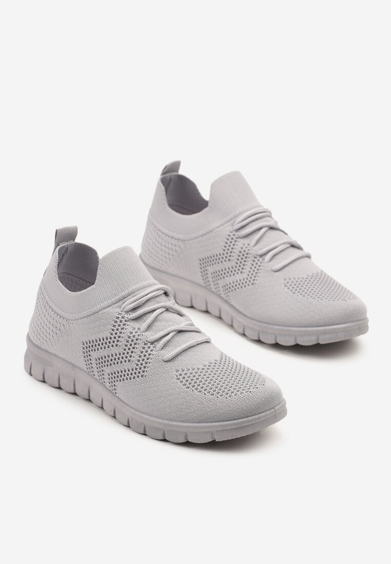 Szare Buty Sportowe Sneakersy z Siateczkową Cholewką Turiselle
