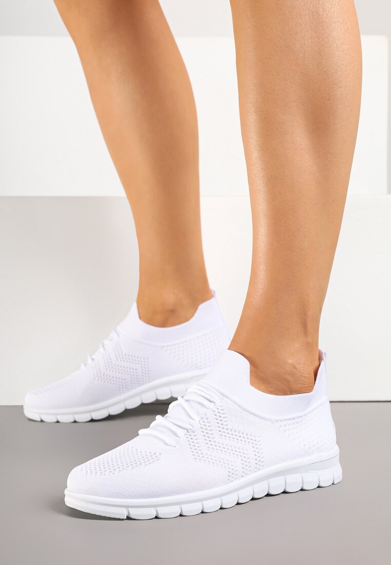 Białe Buty Sportowe Sneakersy z Siateczkową Cholewką Turiselle