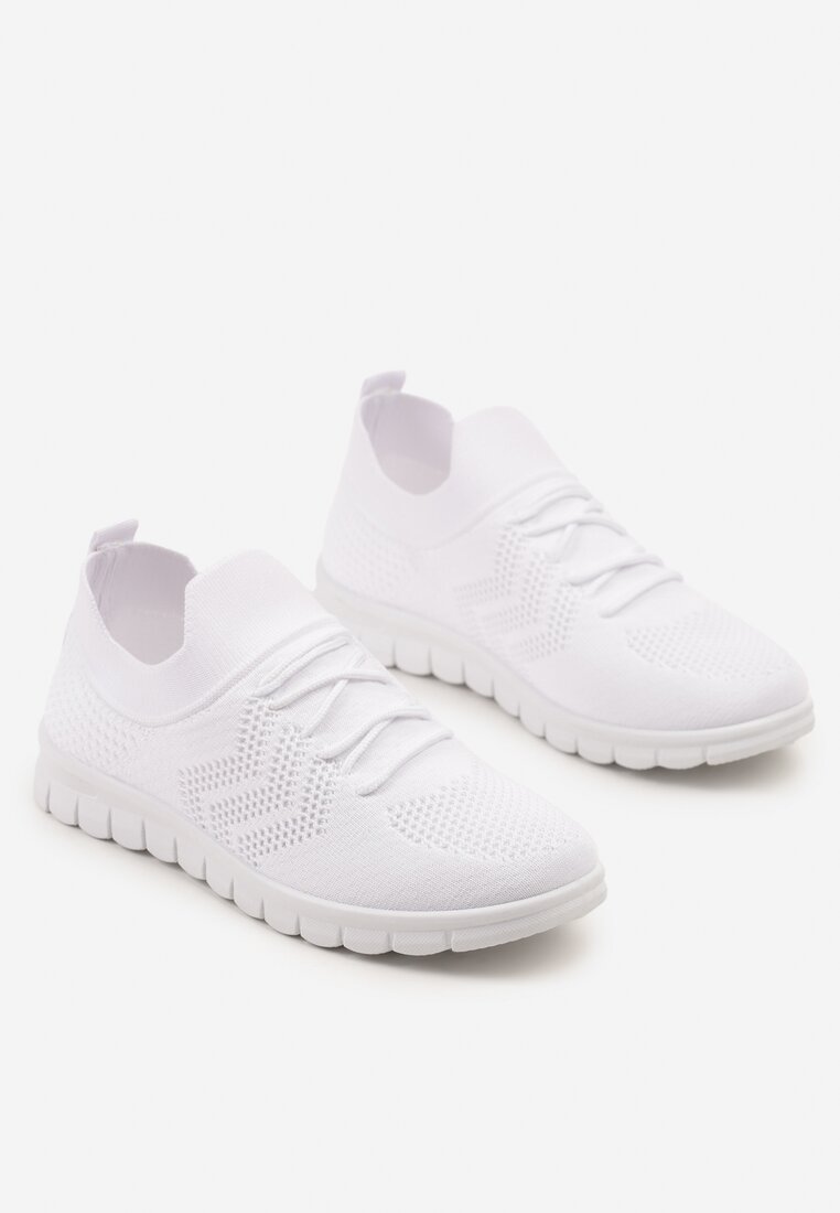 Białe Buty Sportowe Sneakersy z Siateczkową Cholewką Turiselle
