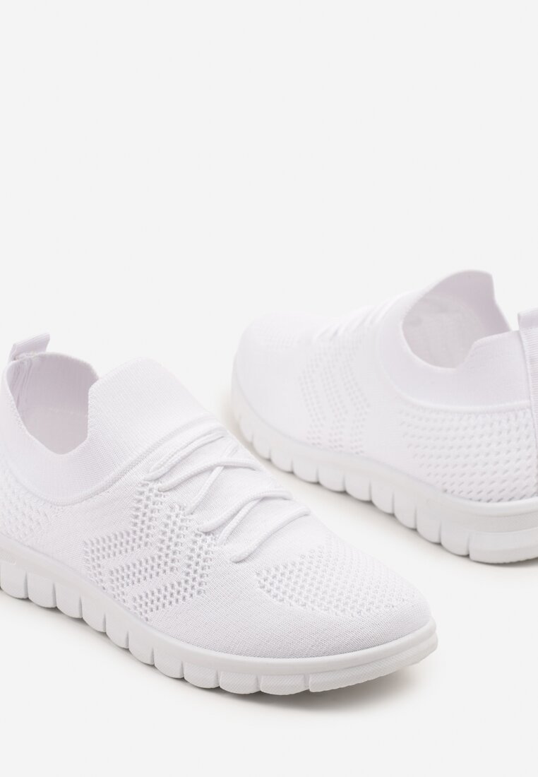 Białe Buty Sportowe Sneakersy z Siateczkową Cholewką Turiselle