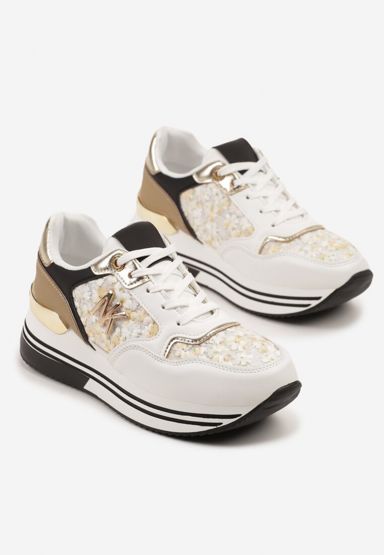 Biało-Czarne Sneakersy z Metaliczną Aplikacją Divisca