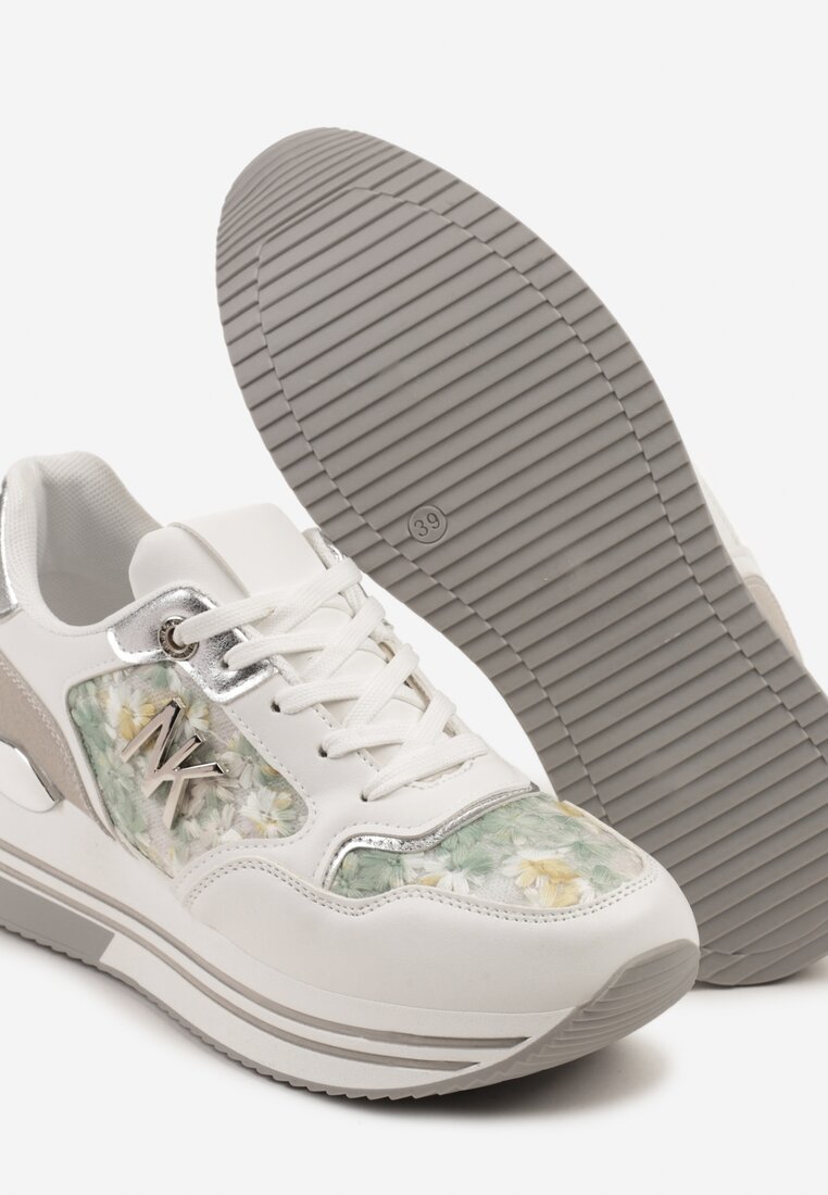 Biało-Zielone Sneakersy z Metaliczną Aplikacją Divisca