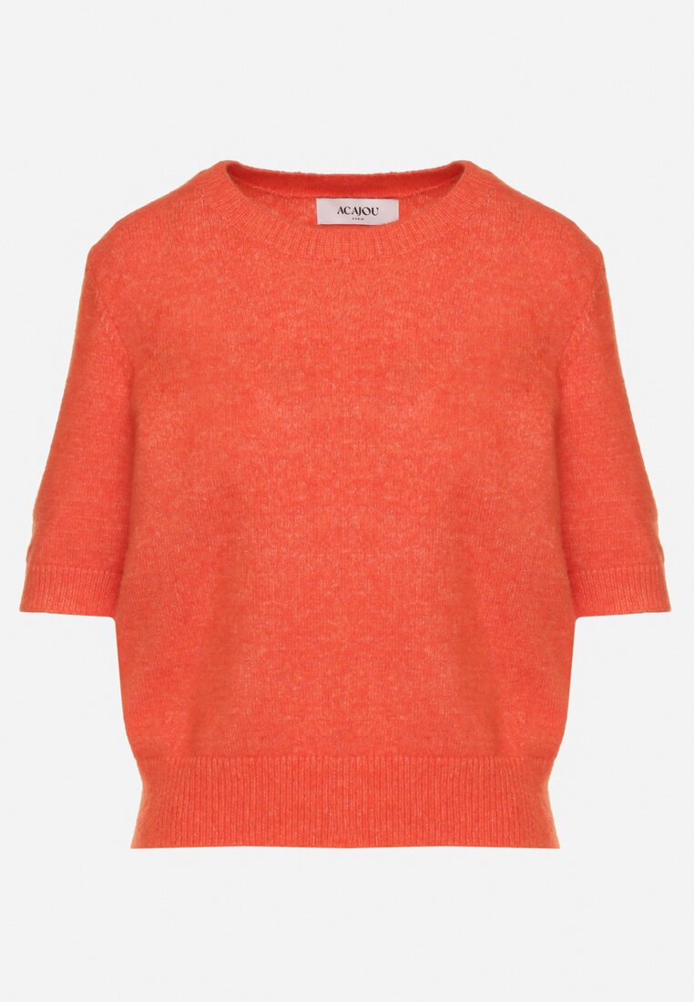 Pomarańczowy Sweter z Wełną i Krótkim Rękawem Turosa