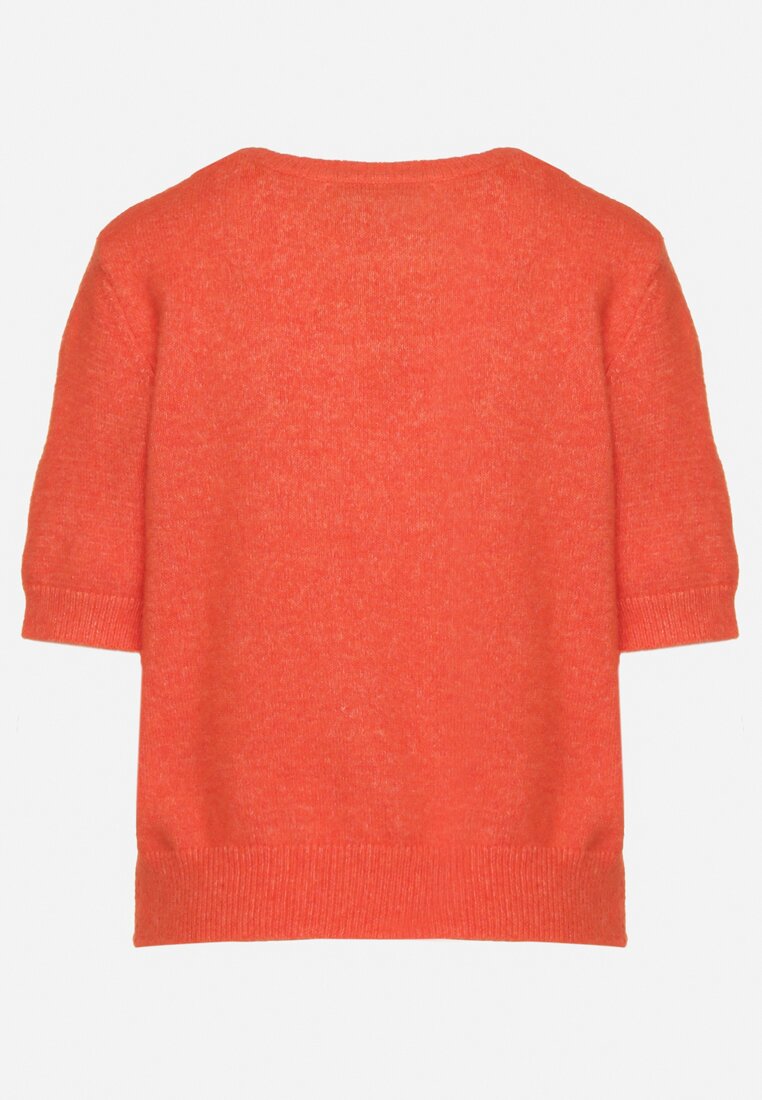 Pomarańczowy Sweter z Wełną i Krótkim Rękawem Turosa