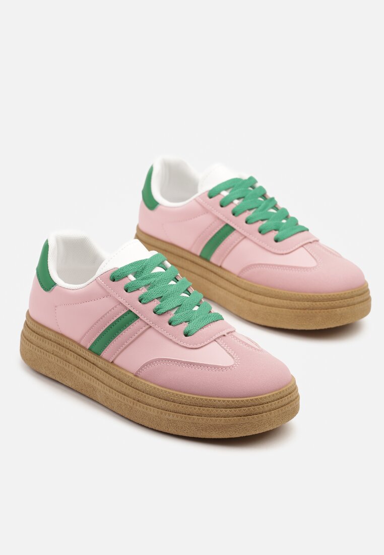 Różowe Sneakersy na Platformie w Stylu Kultowych Tenisówek Ozdobione Wzorem w Panterkę Gonoriel