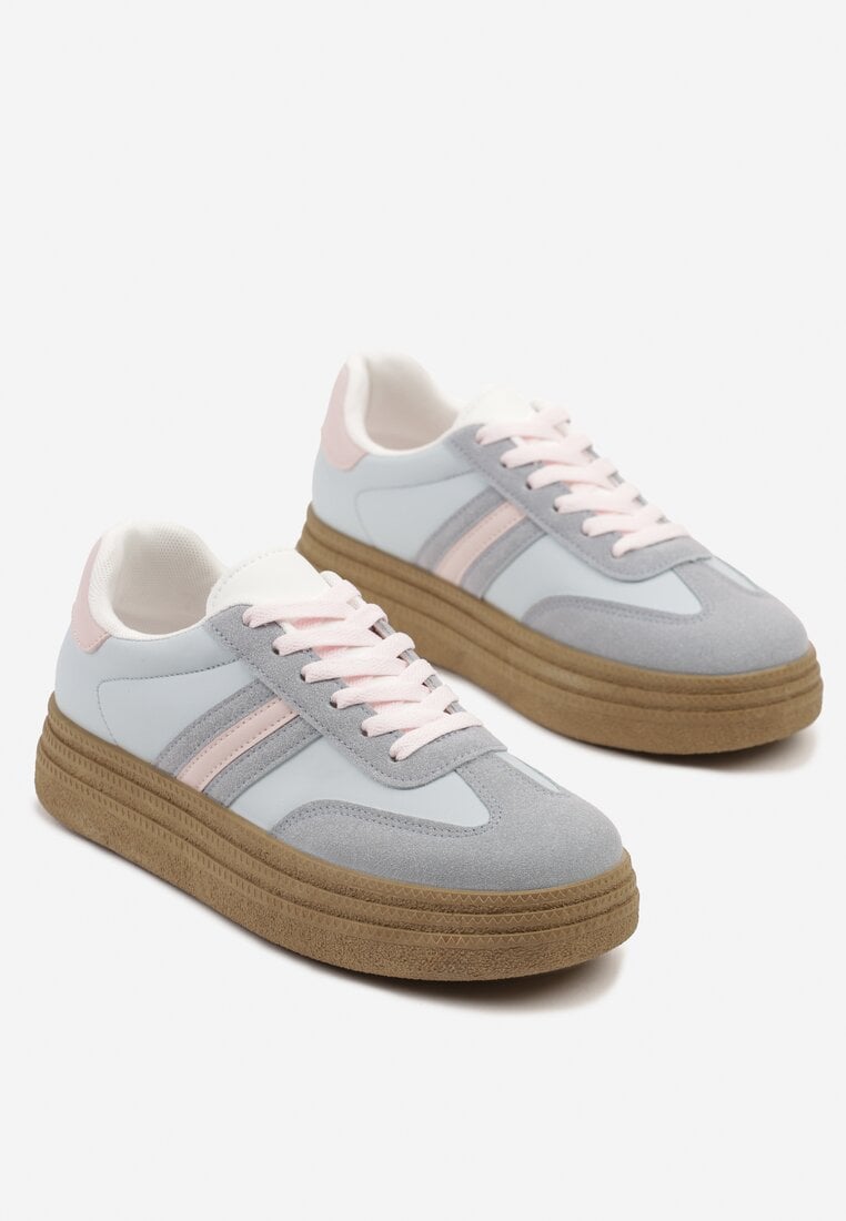 Niebieskie Sneakersy na Platformie w Stylu Kultowych Tenisówek Ozdobione Wzorem w Panterkę Gonoriel