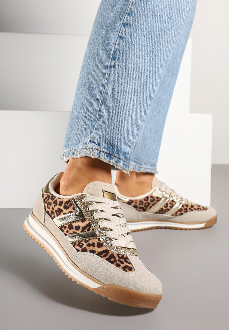 Panterkowe Sneakersy Ozdobione Paskami w Panterkę Eranelia
