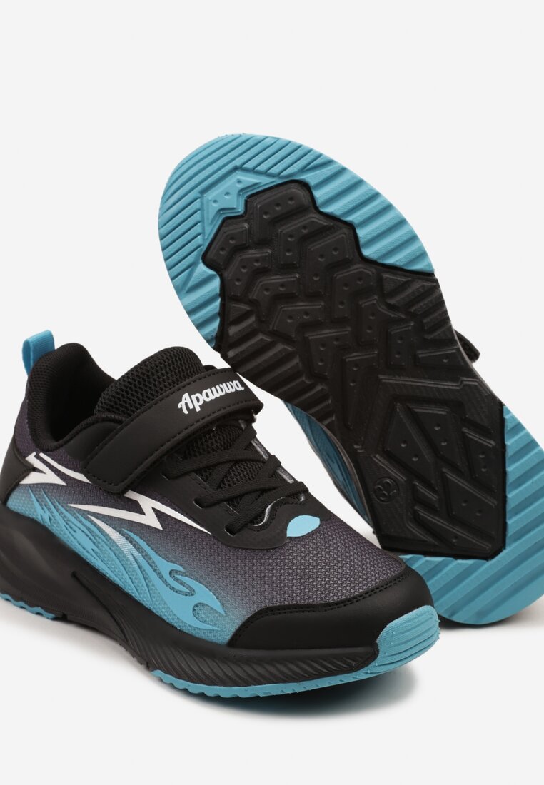 Czarno-Niebieskie Buty Sportowe Zapinane na Rzep z Ozdobnym Tłoczeniem Nilarith