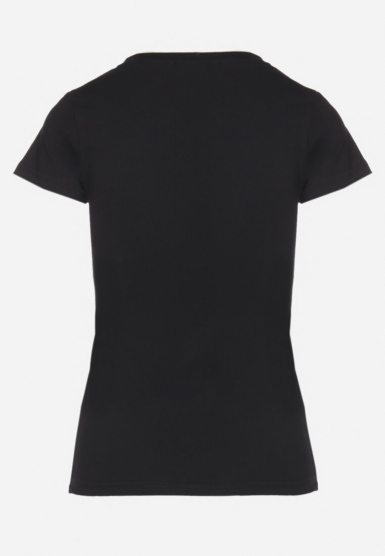 Czarny Bawełniany T-shirt Ozdobiony Cyrkoniami i Napisem Divera