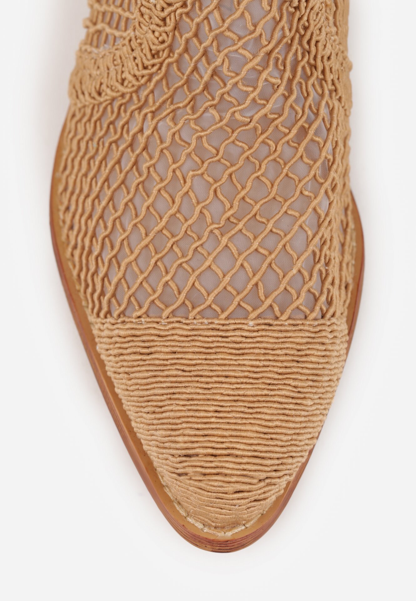 Ciemnobeżowe Ażurowe Botki w Stylu Kowbojek na Stożku ze Skórzaną Wkładką Xalozi