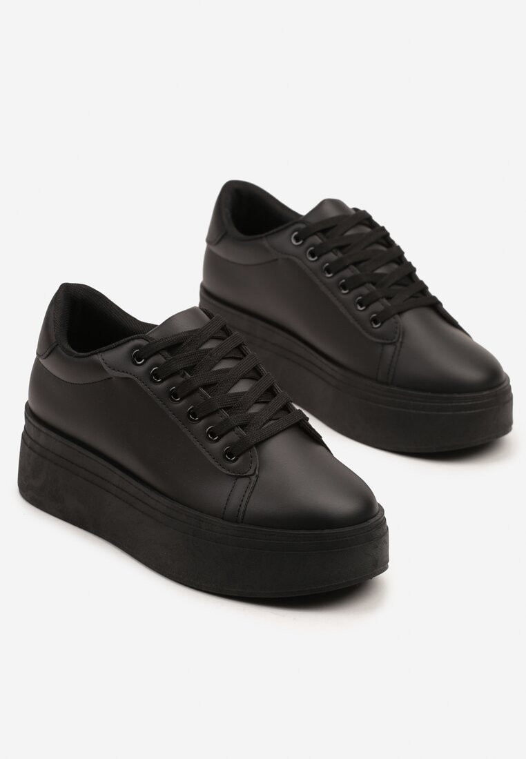 Czarne Klasyczne Sneakersy na Grubej Podeszwie Tosirra