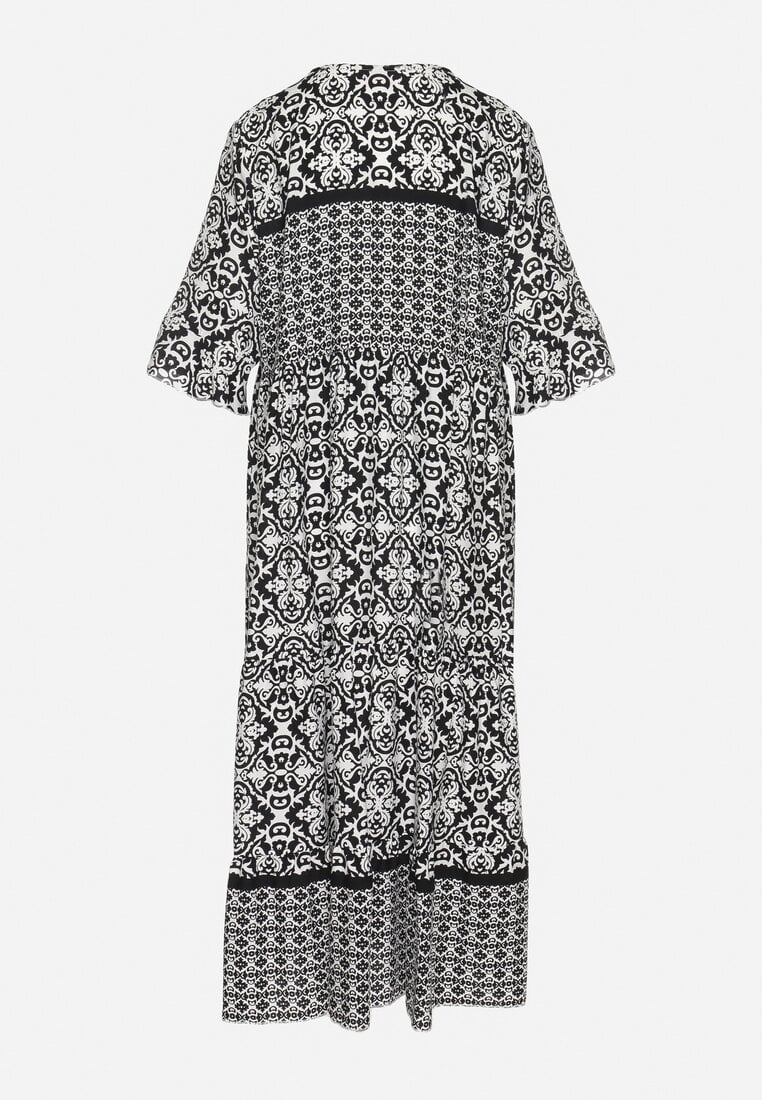 Czarna Bawełniana Sukienka w Stylu Boho z Wiązaniem Przy Dekolcie Orradelle
