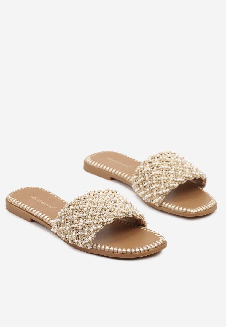 Beżowe Klapki z Koralikami w Stylu Boho Sorea