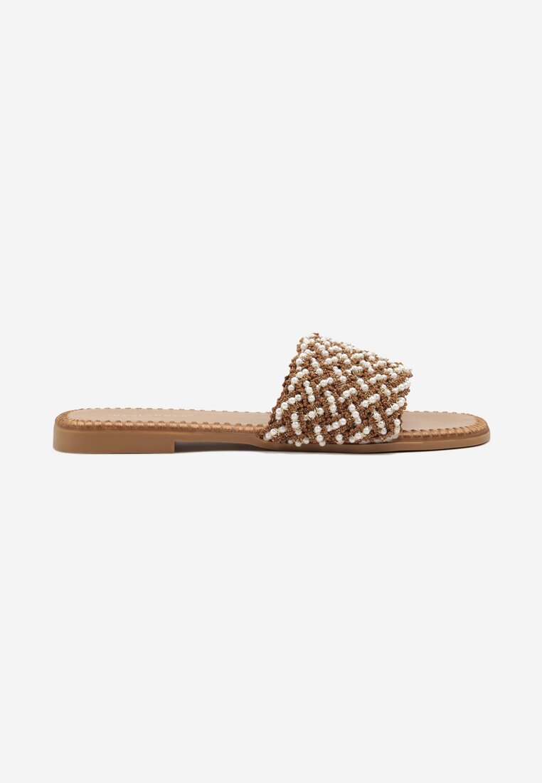 Ciemnobeżowe Klapki z Koralikami w Stylu Boho Sorea