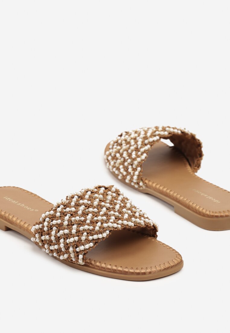 Ciemnobeżowe Klapki z Koralikami w Stylu Boho Sorea