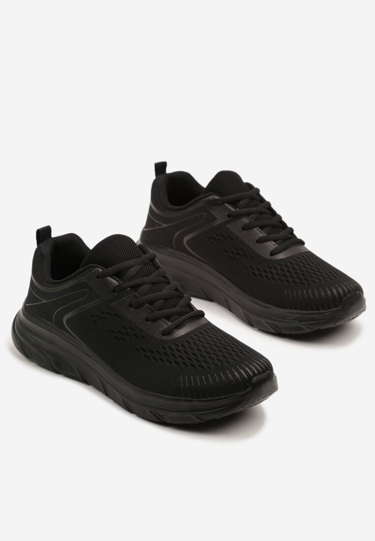 Czarne Buty Sportowe Sneakersy z Ozdobnym Tłoczeniem Wiline