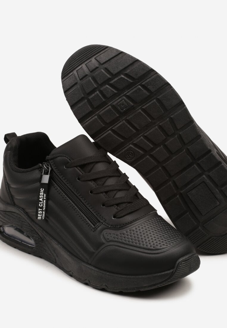 Czarne Sneakersy z Ozdobnym Suwakiem i Tłoczeniem Tosinelle
