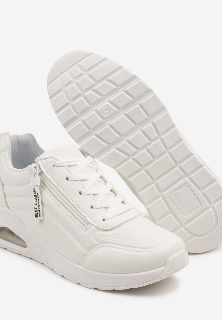 Białe Sneakersy z Ozdobnym Suwakiem i Tłoczeniem Tosinelle