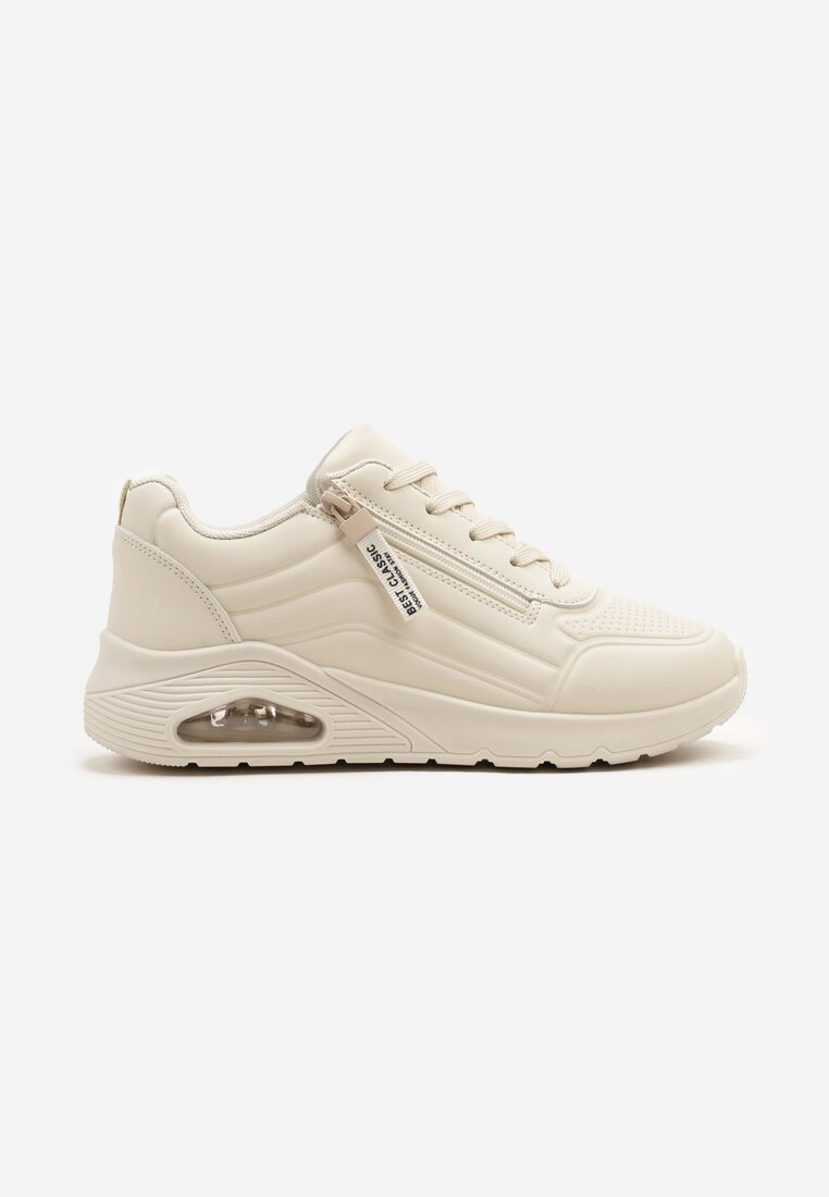 Beżowe Sneakersy z Ozdobnym Suwakiem i Tłoczeniem Tosinelle