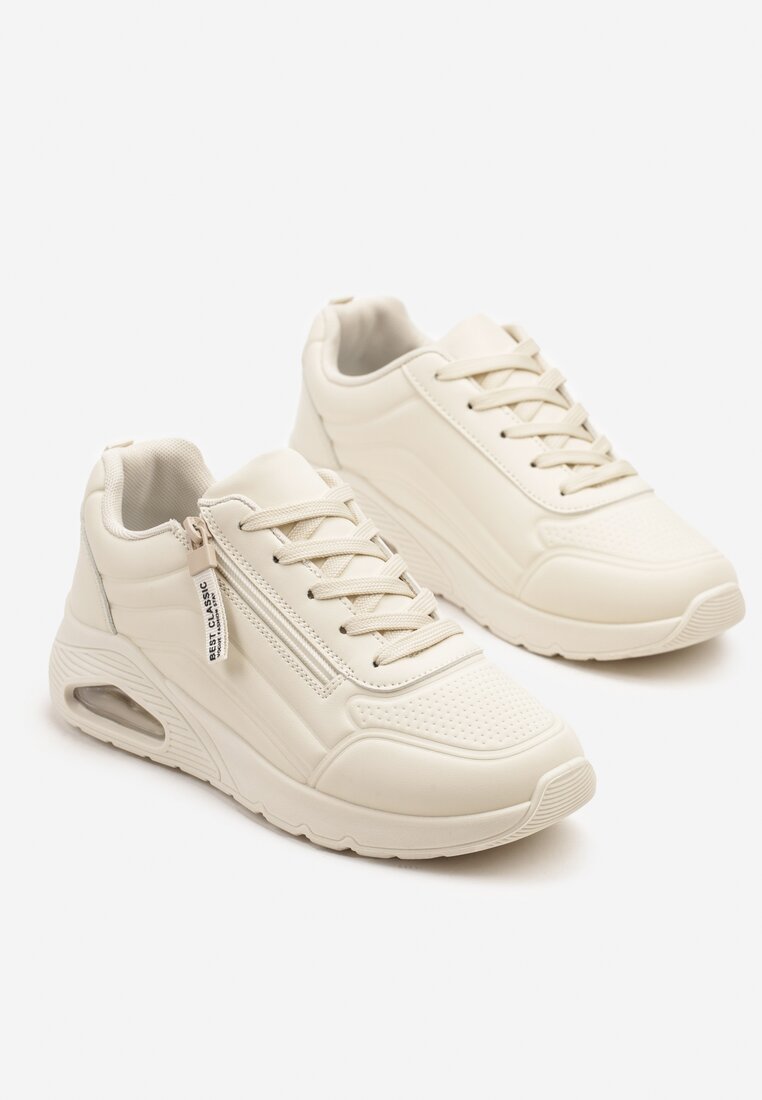 Beżowe Sneakersy z Ozdobnym Suwakiem i Tłoczeniem Tosinelle