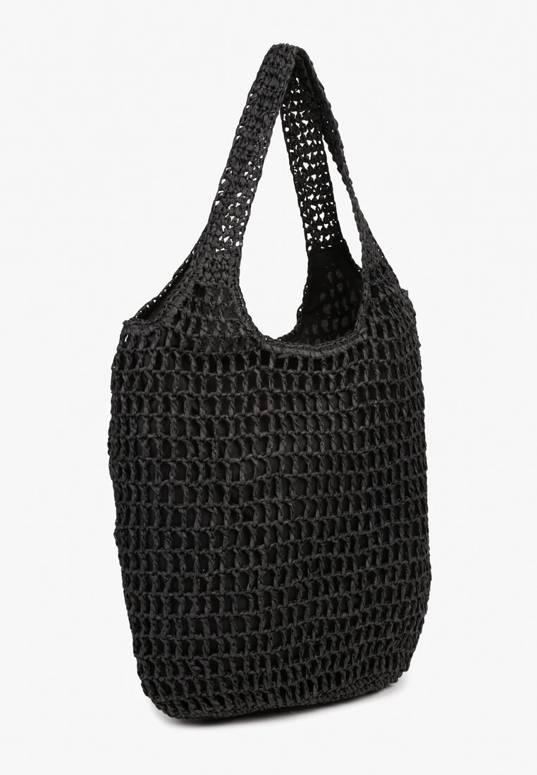 Czarna Torebka Shopper z Plecionką i Napisami Navessa