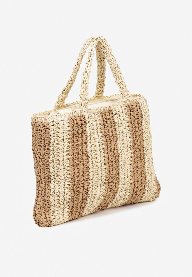 Beżowa Torebka Shopper Plażowa z Napisem Navirael