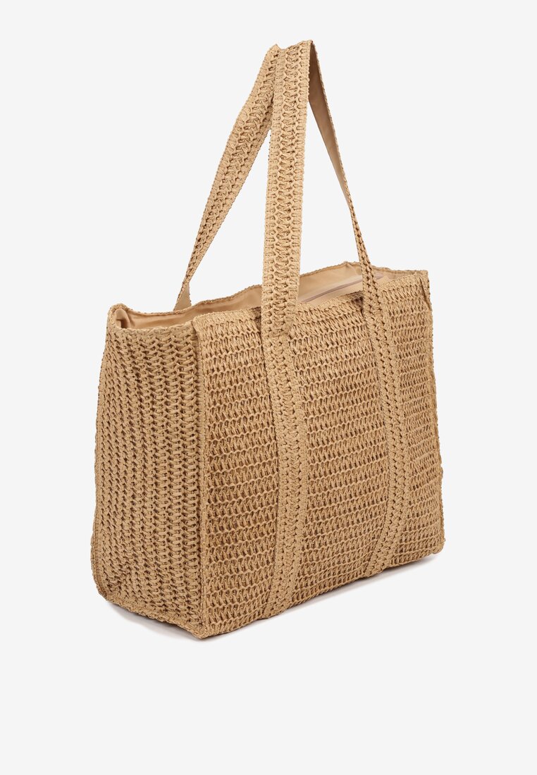 Ciemnobeżowa Plażowa Torebka Shopperka w Stylu Boho Galapira