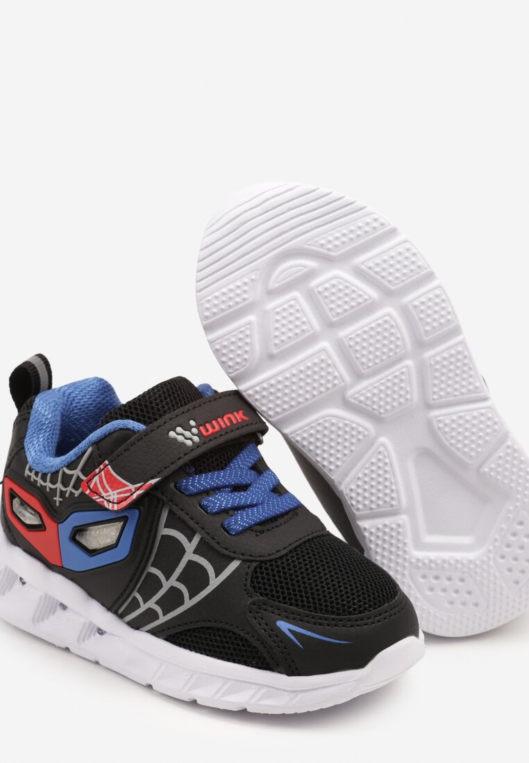 Czarne Buty Sportowe ze Świecącą Podeszwą i Ozdobnym Nadrukiem Zapinane na Rzepy Wiorae