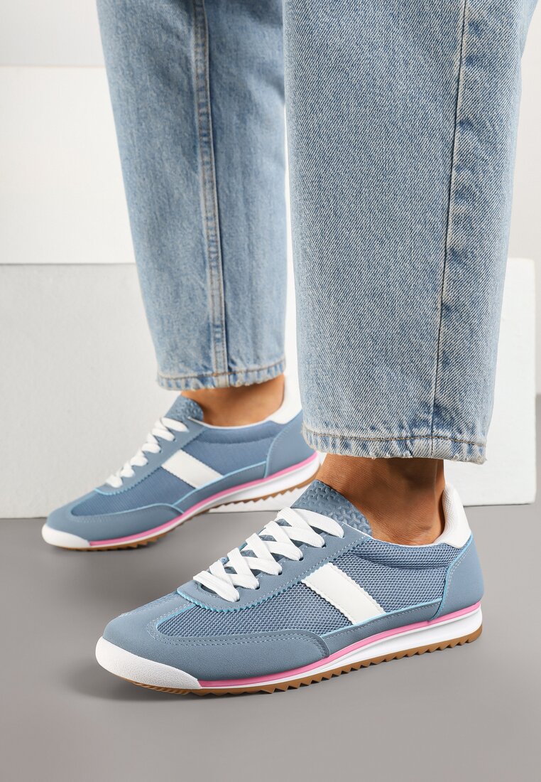 Niebieskie Sneakersy z Ozdobnym Paskiem Cleota