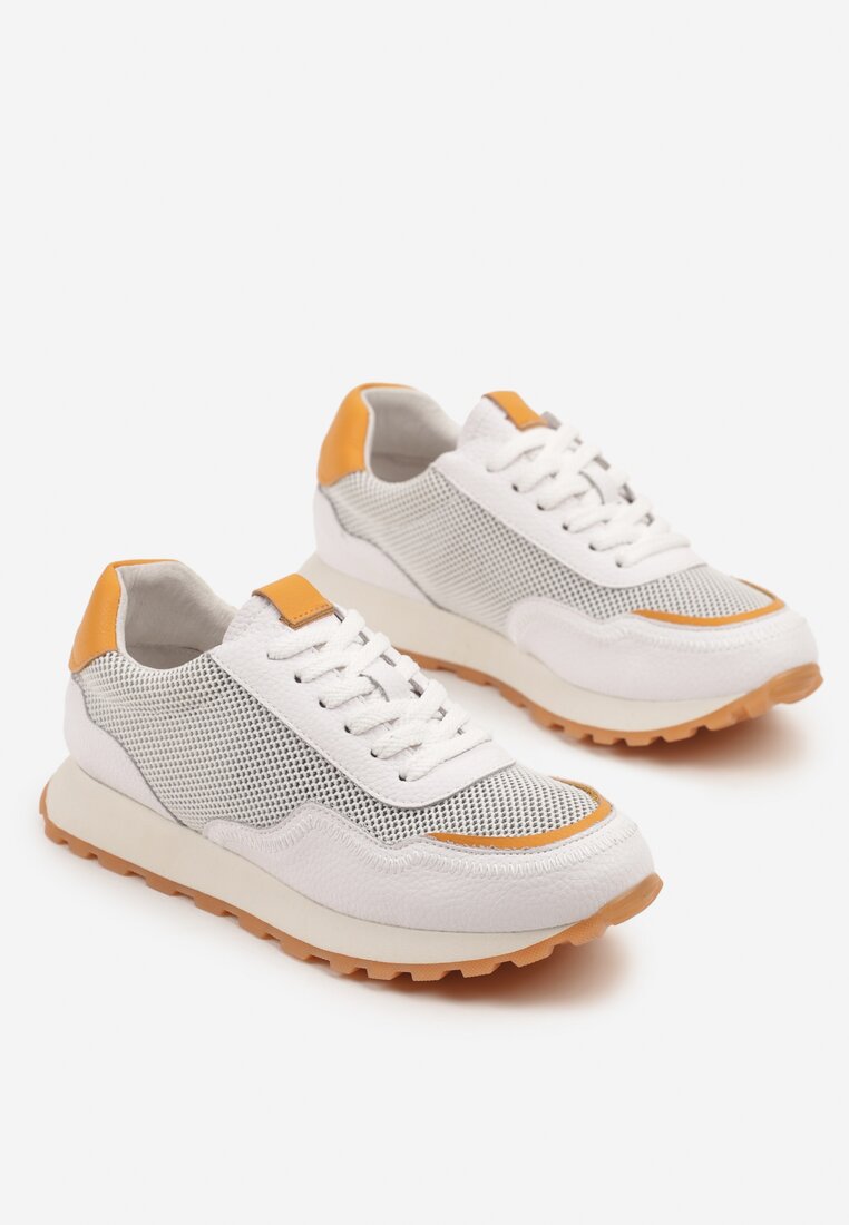 Białe Skórzane Sneakersy z Geometrycznym Wzorem Rivoiti
